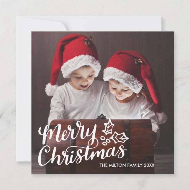 Hand Lettered Full Photo Square Christmas Card (Front)
