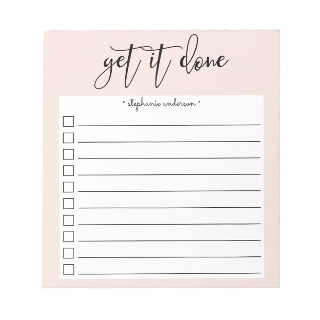 Hand-Lettered Get it Done Personalised Blush Pink Notepad (Front)