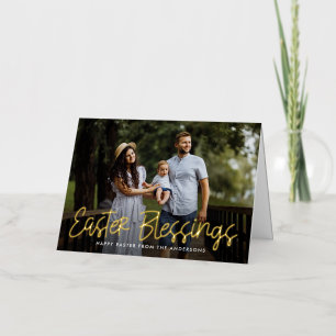 Hand-Lettered Gold Foil Easter Blessings Photo Holiday Card