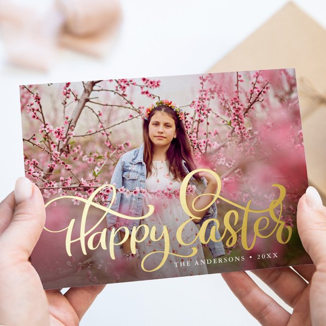 Hand-Lettered Gold Foil Script Happy Easter Photo (Creator Uploaded)