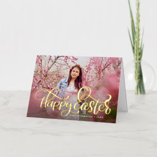 Hand-Lettered Gold Foil Script Photo Easter Card