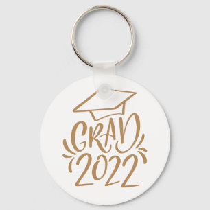 Hand-lettered Grad 2022 Cap Gold Key Ring