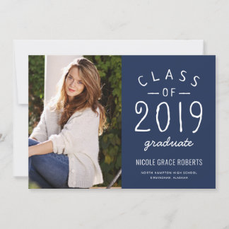 Hand Lettered Graduation Photo Announcement Blue