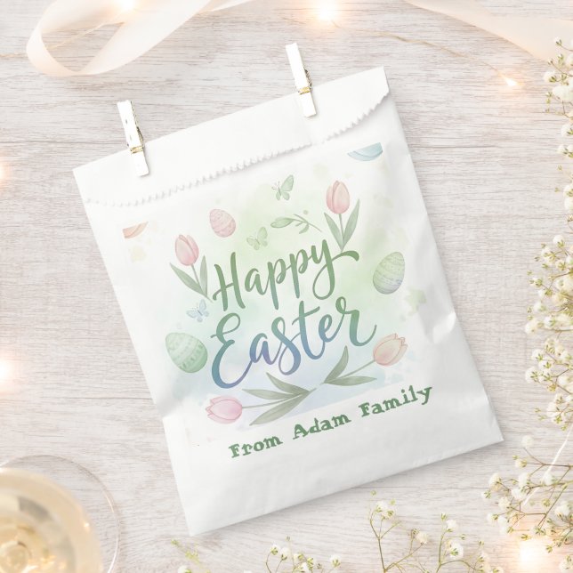Hand-Lettered Happy Easter Watercolor Favour Bags (Clipped)