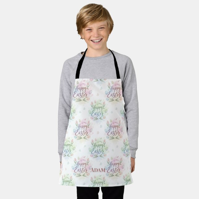 Hand-Lettered Happy Easter Watercolor kids Apron (Worn)