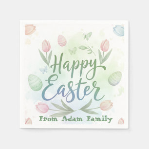 Hand-Lettered Happy Easter Watercolor Napkin