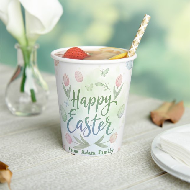 Hand-Lettered Happy Easter Watercolor Paper Cups (Insitu)