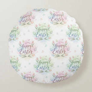Hand-Lettered Happy Easter Watercolor Round Cushion