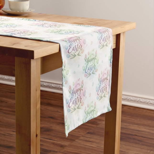 Hand-Lettered Happy Easter Watercolor Short Table Runner (In Situ)
