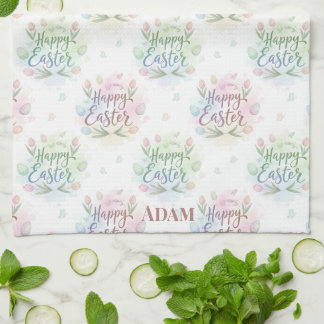 Hand-Lettered Happy Easter Watercolor  Tea Towel