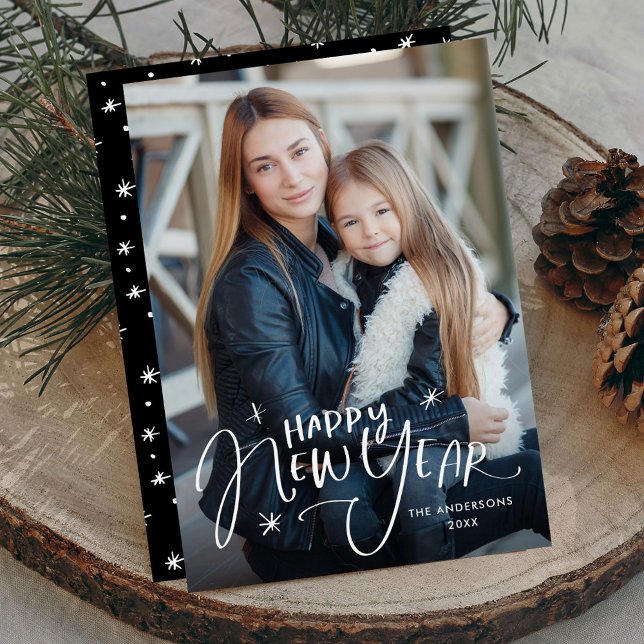 Hand-Lettered Happy New Year Photo Holiday Card (Creator Uploaded)