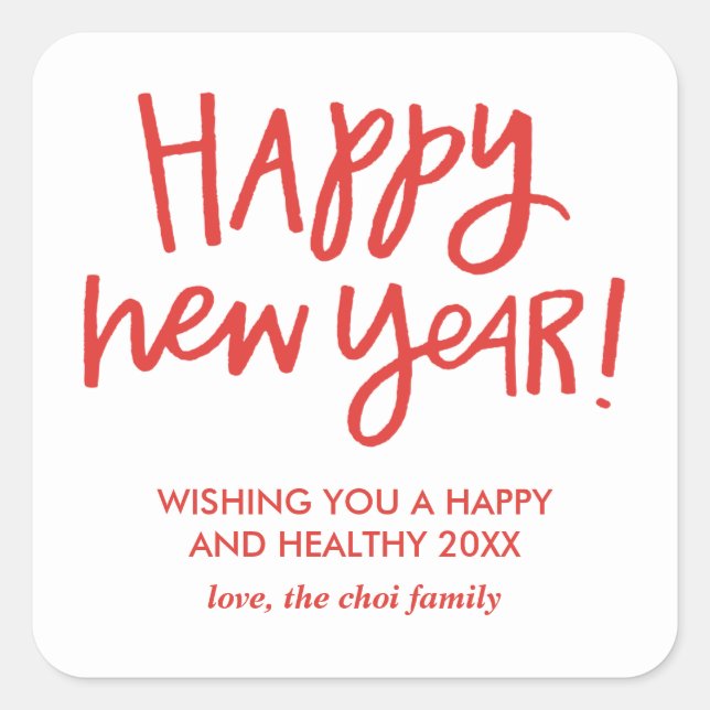 Hand Lettered Happy New Year Stickers - Red (Front)
