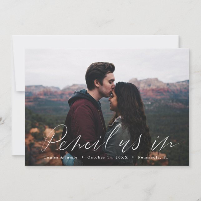 Hand Lettered Horizontal Photo Save the Date Invitation (Front)