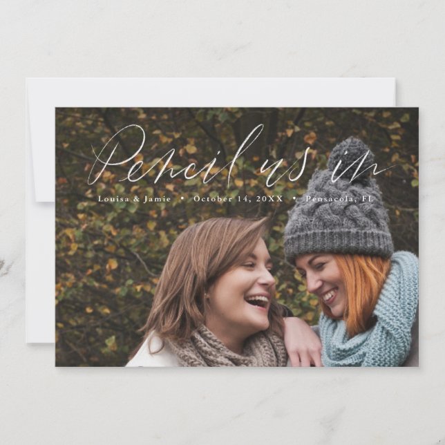 Hand Lettered Horizontal Photo Save the Date Invitation (Front)