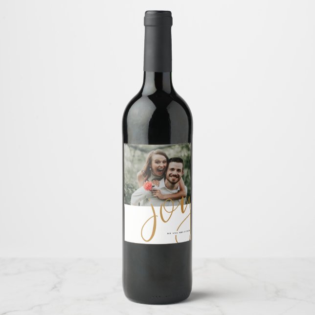 Hand Lettered Joy Custom Photo Wine Label (Front)