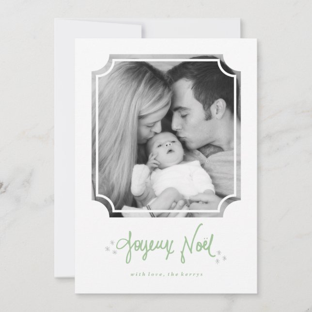 Hand Lettered Joyeux Noel Holiday Photo Card (Front)