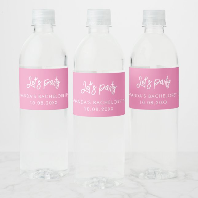 Hand-Lettered Lets Party Bachelorette Party Water Bottle Label (Bottles)