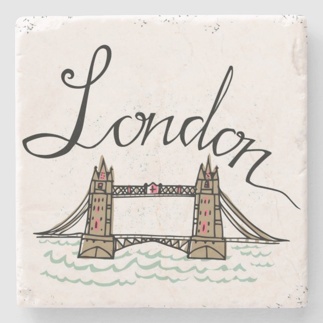 Hand Lettered London Bridge Stone Coaster (Front)