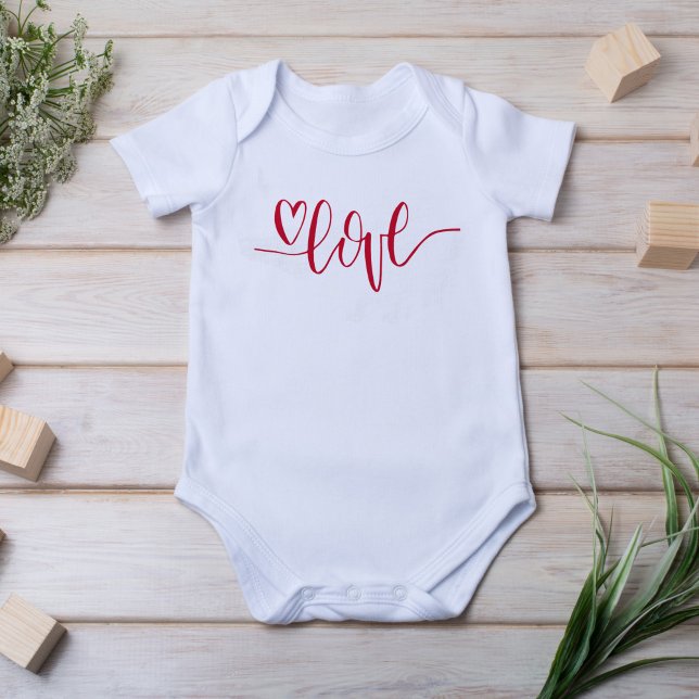 Hand-Lettered Love Heart Red Baby Bodysuit (Wether it is for Valentine's Day or just to show love to your new born this design features a heart.)