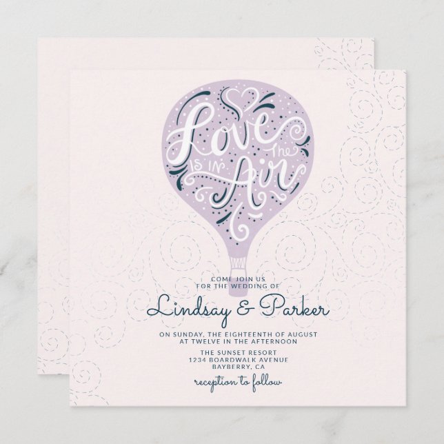 Hand Lettered Love Lavender Purple Wedding Square Invitation (Front/Back)