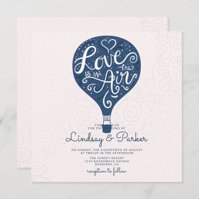Hand Lettered Love Navy Blue Wedding Square Invitation (Front/Back)