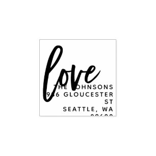 Hand Lettered Love Script Personalised Wedding Rubber Stamp
