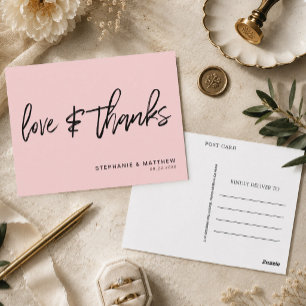 Hand-Lettered Love Thanks Blush Pink Postcard