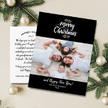 Hand Lettered Merry Christmas Family Photo Black Postcard<br><div class="desc">Spread holiday cheer with this modern postcard featuring your horizontal photo, Merry Christmas in a hand-lettered script typography, botanical sprig accents, all set against a black background. The backside features space for a typed holiday note or delete and leave space to handwrite one. Also add your return address. Fun and...</div>