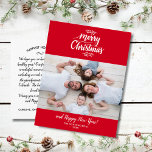 Hand Lettered Merry Christmas Family Photo Black Postcard<br><div class="desc">Spread holiday cheer with this modern postcard featuring your horizontal photo, Merry Christmas in a hand-lettered script typography, botanical sprig accents, all set against a Christmas Red background. The backside features space for a typed holiday note or delete and leave space to handwrite one. Also add your return address. Fun...</div>