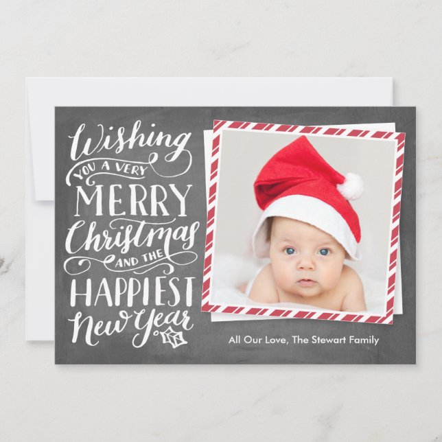 Hand Lettered Merry Christmas Happy New Year Holiday Card (Front)