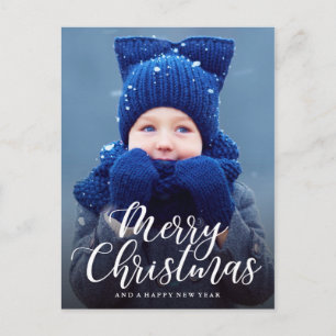 Hand Lettered Merry Christmas Photo Postcard