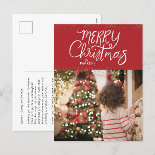 Hand Lettered Merry Christmas Red Photo Postcard