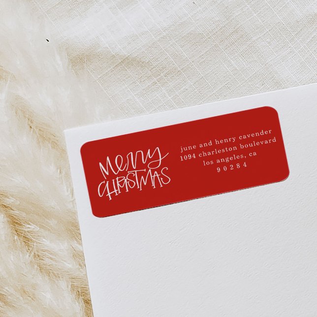 Hand Lettered Merry Christmas Return Address (Red Merry Christmas festive return address labels.)