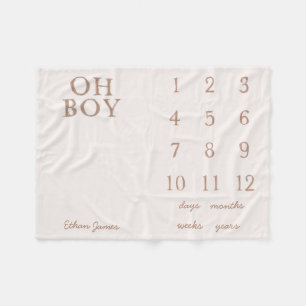 Hand Lettered Minimal Brown Monthly Baby Milestone Fleece Blanket