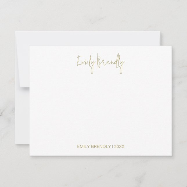 Hand Lettered Modern Minimal White Flat Note Card (Front)