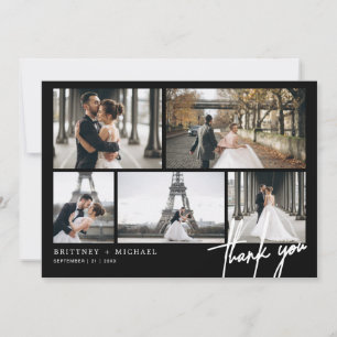 Hand-Lettered Modern Photo Collage Black Thank You Card