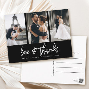 Hand-Lettered Modern Photo Collage Black Thank You Postcard