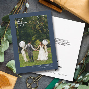 Hand-Lettered Modern Photo Dusty Navy Blue Thank You Card