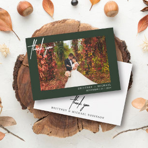 Hand-Lettered Modern Photo Forest Green Thank You Card