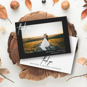 Hand-Lettered Modern Photo Thank You Black Card