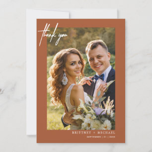 Hand-Lettered Modern Simple Photo Terracotta Thank You Card