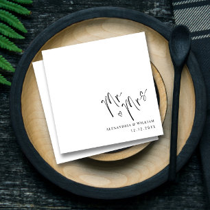 Hand Lettered Mr & Mrs Wedding Custom Names Napkin