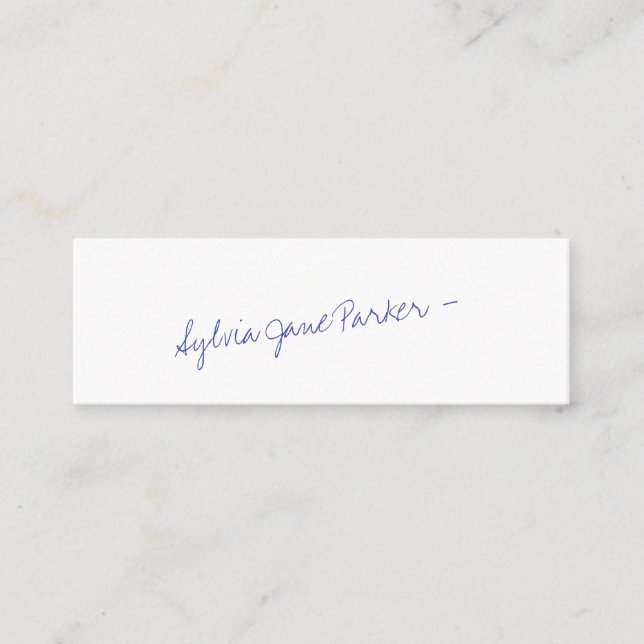 Hand Lettered Name Blue Ink Signature Simple Mini Business Card (Front)