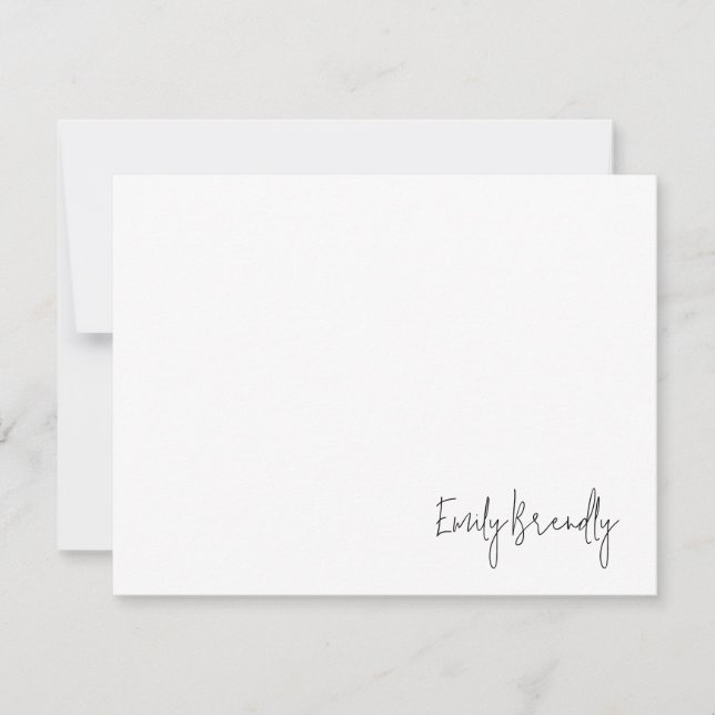 Hand Lettered Name Minimalist White Flat Note Card (Front)