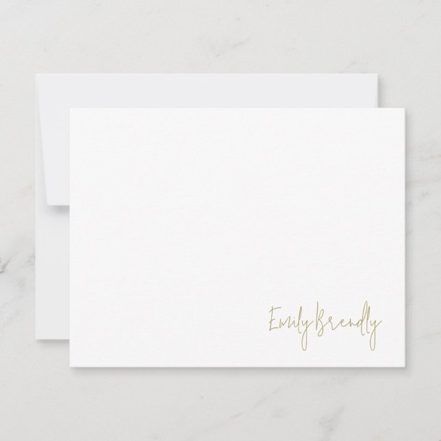 Hand Lettered Name Minimalist White Flat Note Card (Front)