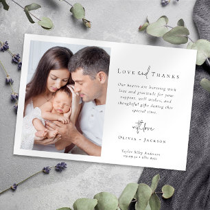 Hand Lettered Newborn Baby Photo Birth Thank You Card