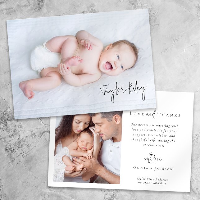 Hand Lettered Newborn Baby Photo Birth Thank You Card (Creator Uploaded)