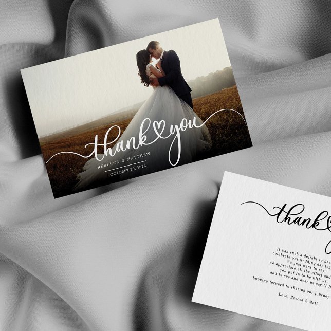 Hand-Lettered Newlyweds Modern Photo Thank You Card (Creator Uploaded)