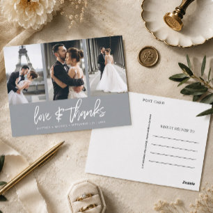 Hand-Lettered Photo Collage Grey Thank You Postcard