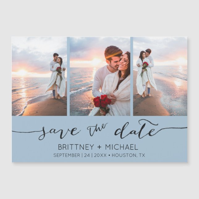 Hand Lettered Photo Dusty Blue Save the Date (Front)